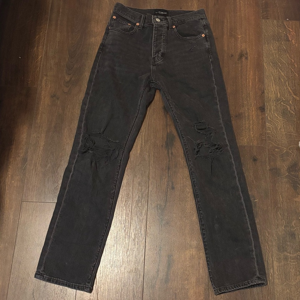 Lucky Brand washed black high waisted mom jeans. Size 00.